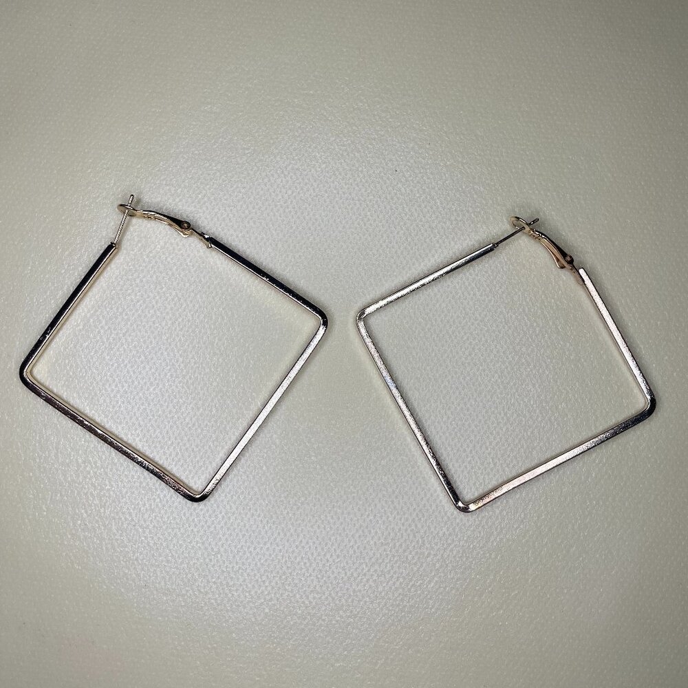 Large Square Hoop Earrings - Geometric Minimalist… - image 1